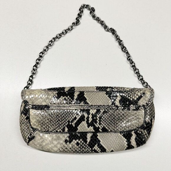 ORYANY Snake Reptile Print Leather Clutch Silver Chain Strap - Picture 3 of 7